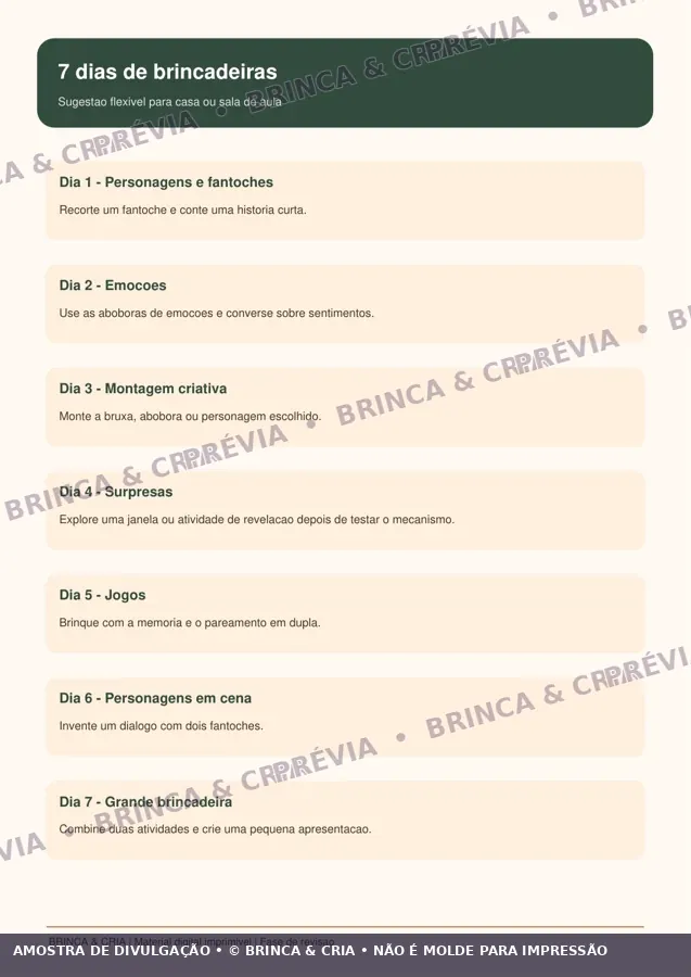 Página real do plano de sete dias de brincadeiras